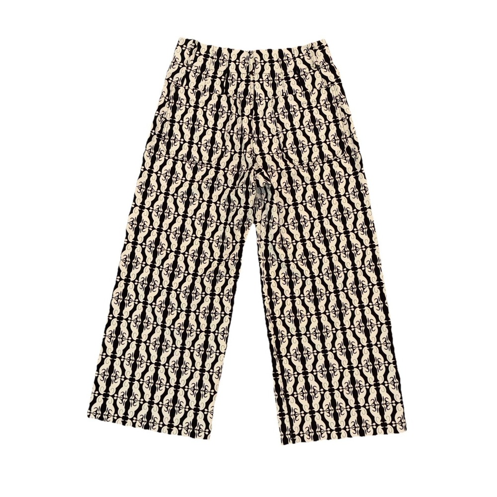 Maeve Colette Crop Wide Leg Poodle Print Pants Black Cream Anthropologie Sz 28P